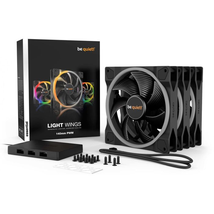 Be Quiet! LIGHT WINGS 140mm PWM ARGB Triple-Pack Ventilador de PC, 1500 RPM, Flujo de Aire 95.14 m³/h, Iluminación LED Multicolor, Negro, 140x140x25mm 5