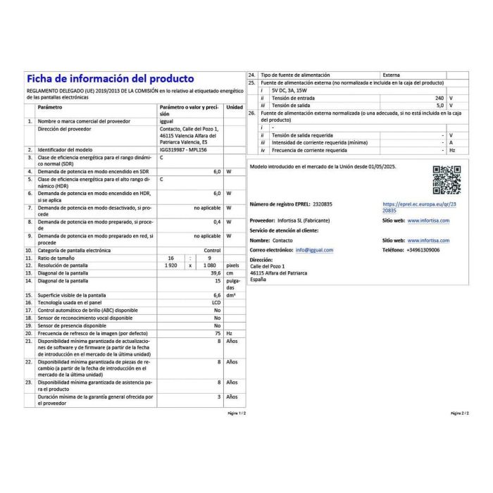 Monitor portátil iggual IGG319987 Full HD 15,6" 4
