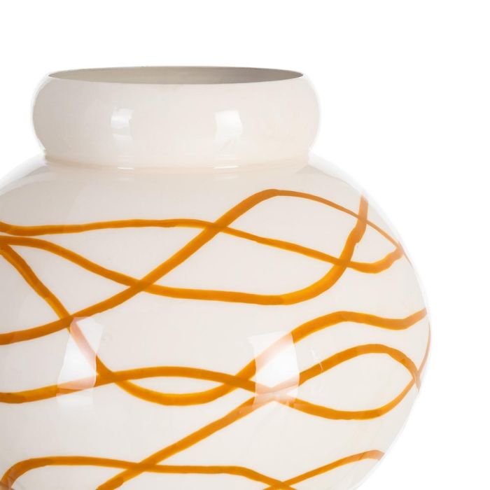 Jarrón Blanco-Mostaza Metal Decoración 16 X 16 X 18 cm