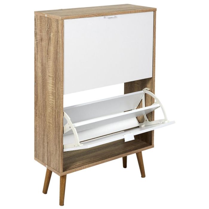 Home Deco Factory Mueble Zapatero 2 Puertas Essentiel, Diseño Bicolor Madera y Blanco, 60x23.5x91.5 cm