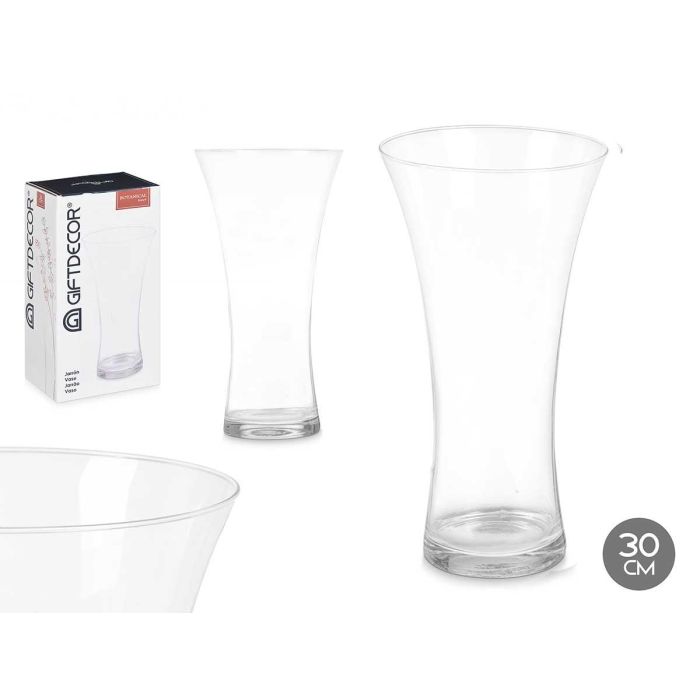 Giftdecor Jarrón de Cristal Transparente Boca Ancha 30 cm - 15.2x29.8x15.2 cm (4 Unidades)