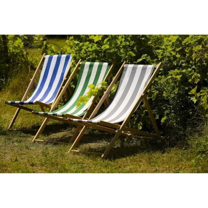 Jardin Prive Tumbona Cancale Gris Lona Algodón 200gr/m² Haya Maciza FSC Multiposiciones Plegable Hidrófuga Fabricada en Francia 1