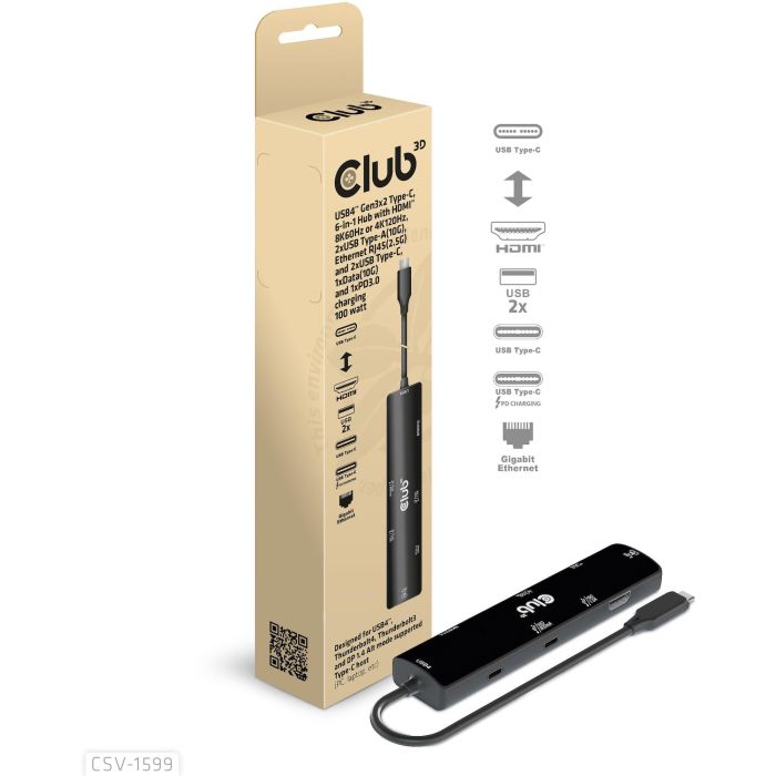 Club3D USB4 Hub 6 en 1 con HDMI 4K120Hz, 2x USB-C, 2x USB, LAN y Power Delivery 100W 5 Club3D USB4 Hub 6 en 1 con HDMI 4K120Hz, 2x USB-C, 2x USB, LAN y Power Delivery 100W 5