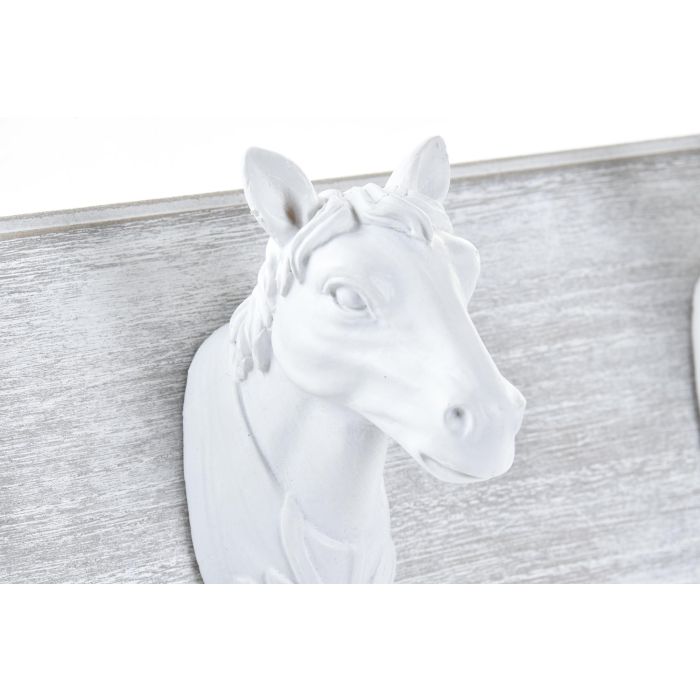 DKD Home Decor Perchero de Pared Estilo Cottage con Caballos, de MDF y Resina, Blanco y Marrón, 38x11x9 cm (Ancho x Alto x Fondo), Pack 2 Unidades 2