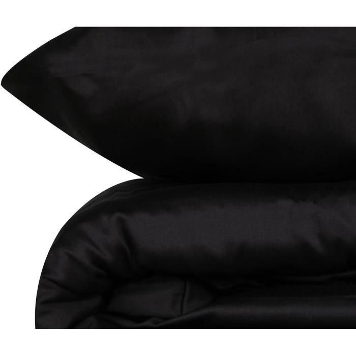 Juego de cama - 1 funda nórdica 220x240 cm + 2 fundas de almohada 60x60 cm - 100% algodón satén - Negro 3 Juego de cama - 1 funda nórdica 220x240 cm + 2 fundas de almohada 60x60 cm - 100% algodón satén - Negro 3