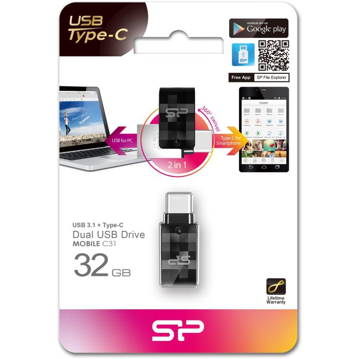 Silicon Power STICK USB 3.1 Tipo C C31 32GB Negro para Transferencia de Datos Rápida y Almacenamiento Portátil 9
