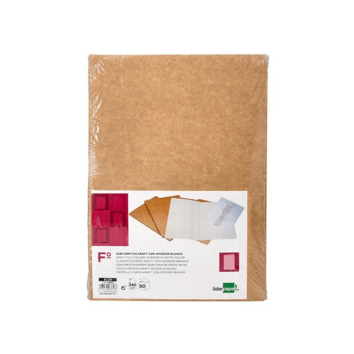 Subcarpeta Liderpapel Folio Kraft Interior Blanco 240 gr-M2 50 unidades 1