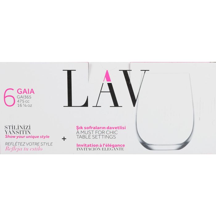 Lav Set 6 Vasos 475cc Colección Gaia 7 x 9 x 11 cm (8 Cajas)