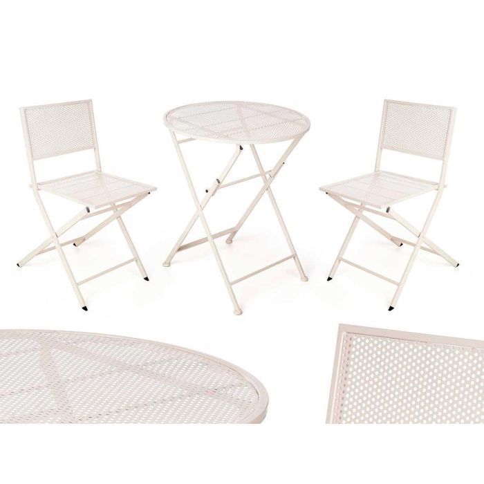 Set Mesa y 2 Sillas Blanco Roto Ibergarden 96x60x22 cm - Metal Set Mesa y 2 Sillas Blanco Roto Ibergarden 96x60x22 cm - Metal