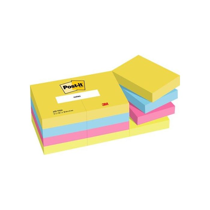 Post-it Bloc de Notas Adhesivas Quita y Pon 38x51 mm Neon Pack de 12 Blocs Surtido