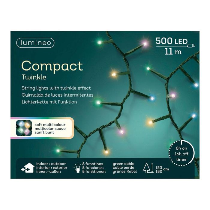 Guirnalda LED Compact 500 Luces Multicolor Pastel Parpadeante, Cable Verde 16m - Exterior IP44 con 8 Funciones 4 Guirnalda LED Compact 500 Luces Multicolor Pastel Parpadeante, Cable Verde 16m - Exterior IP44 con 8 Funciones 4