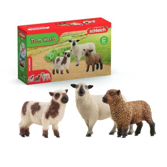 Figura trío de ovejas, para niños a partir de 3 años, 5 x 19 x 11 cm - schleich 42660 FARM WORLD