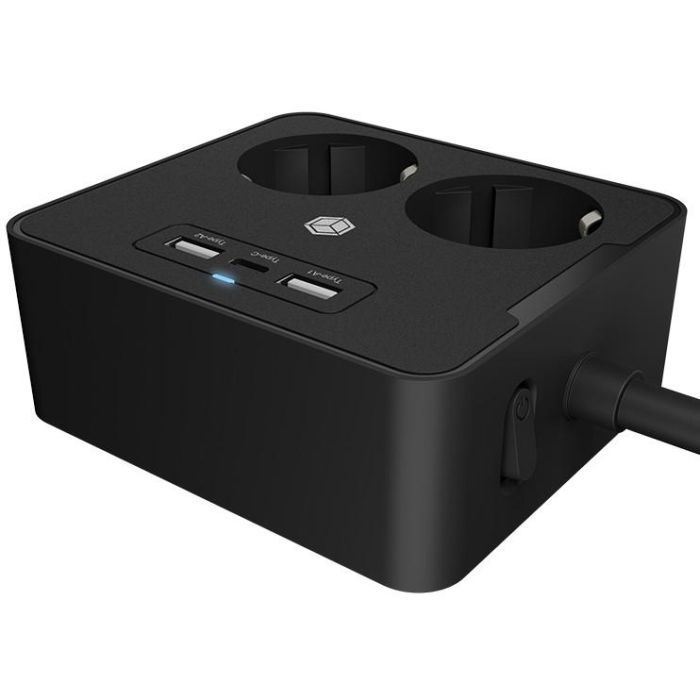 Steckdosenleiste Doppelsteckdose + 2x USB-Port ICY BOX Black 1