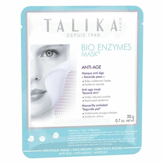 Talika BIO ENZYMES anti aging mask - Mascarilla Facial Antiedad, Antiarrugas e Iluminadora con Bio-Celulosa, Colágeno y Ácido Hialurónico 20 g