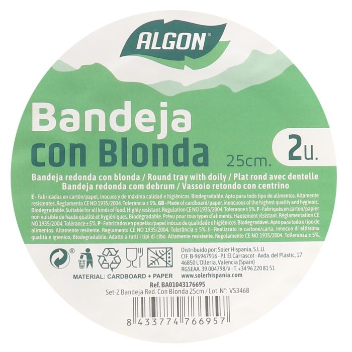Set de 2 Bandejas Redondas con Blonda, 25 cm - Algon (24 Cajas) 2 Set de 2 Bandejas Redondas con Blonda, 25 cm - Algon (24 Cajas) 2