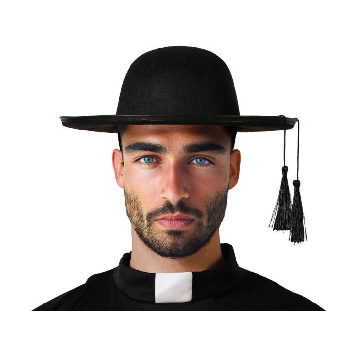 Sombrero De Sacerdote Negro Con Borlas Laterales Para Adulto