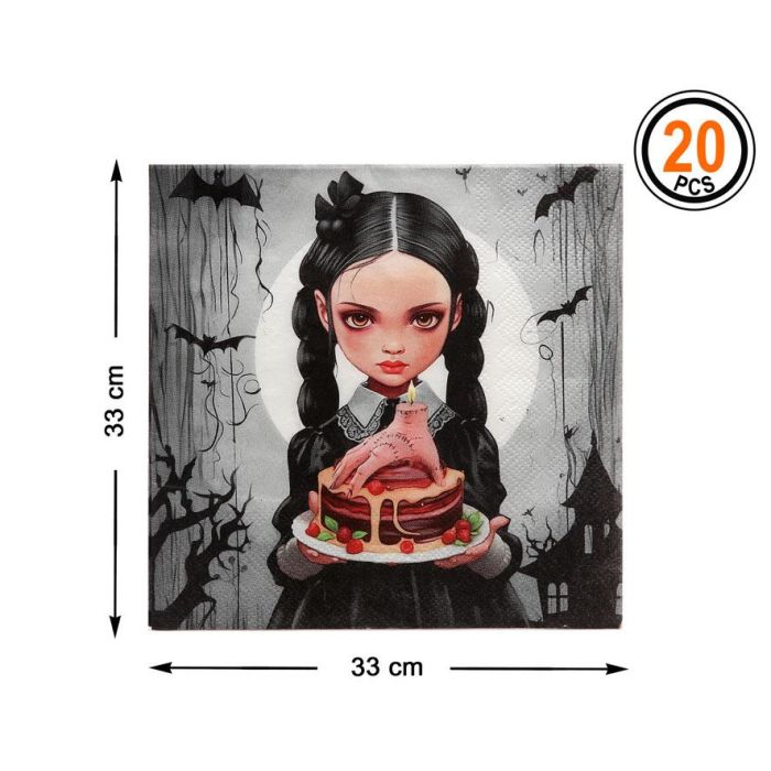 Servilletas 33x33 cm Niña Gótica Con Tarta Y Mano Vela 20 Unidades