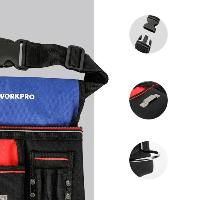 Workpro Bolsa Portaherramientas de Poliéster Resistente con Varios Bolsillos y Cinta Ajustable (Herramientas No Incluidas) 1