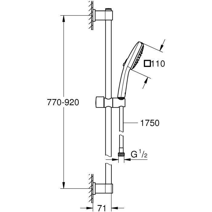 Set de ducha con rociador de 3 chorros, barra de 90 cm y flexo - GROHE Vitalio Comfort 110 26932001 - Ahorro de agua - Cromo 2 Set de ducha con rociador de 3 chorros, barra de 90 cm y flexo - GROHE Vitalio Comfort 110 26932001 - Ahorro de agua - Cromo 2