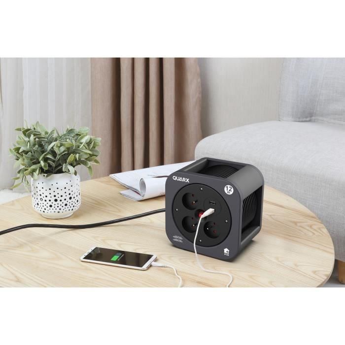 Carrete - QUARX - S-Box - 12m, 3 tomas de 16A, USB Tipo A y C 1 Carrete - QUARX - S-Box - 12m, 3 tomas de 16A, USB Tipo A y C 1