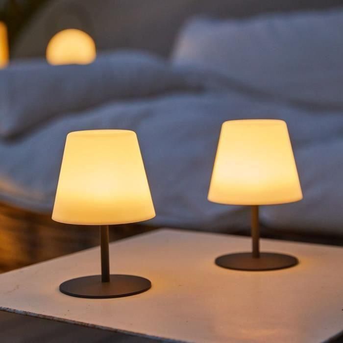 Pack de 2 lámparas de mesa inalámbricas - LUMISKY - TWINS - Al. 16 cm - Base de acero gris - LED blanco cálido y blanco 2 Pack de 2 lámparas de mesa inalámbricas - LUMISKY - TWINS - Al. 16 cm - Base de acero gris - LED blanco cálido y blanco 2