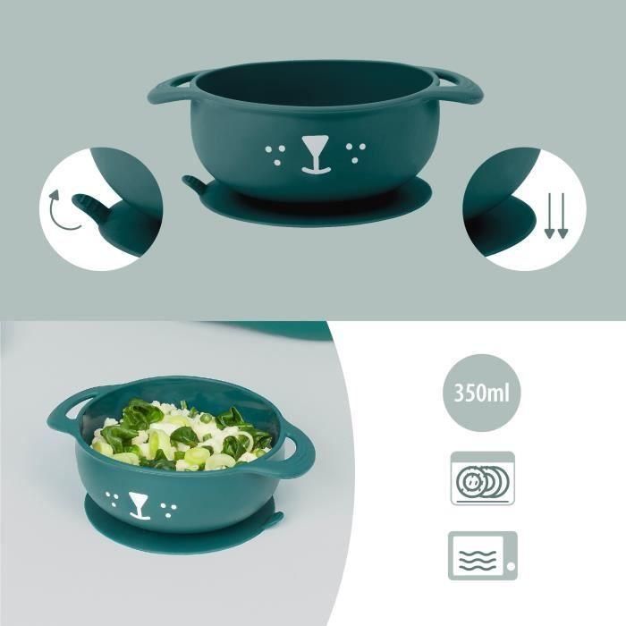 Babymoov FIRST'ISY Juego de Comidas Bebé 6-12 Meses 3 Piezas: Bol Antideslizante, Cuchara 360°, Babero Recuperador, Perro Azul 4