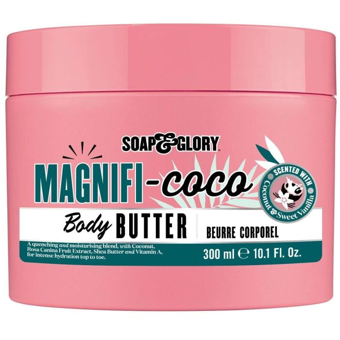 Soap & Glory MAGNIFI-COCO Body Butter. Manteca Corporal Hidratante Profunda de Coco y Vainilla para Pieles Muy Secas, Vegana 300 ml