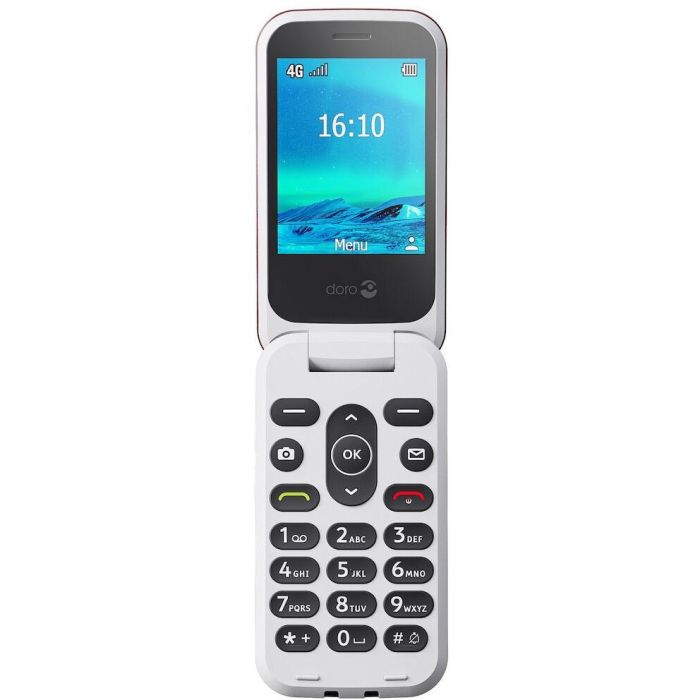 Doro 2820 Teléfono móvil con tapa 4G, 2.8" rojo/blanco, cámara, Bluetooth 5.0, 1000 mAh, sin cargador 4