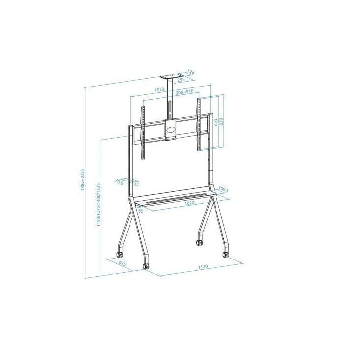 TooQ FS20208M-B Soporte de Suelo Móvil con Ruedas para TV 55-100", hasta 120kg. Altura Ajustable, Bandejas, Gestión de Cables, Acero Negro. 4