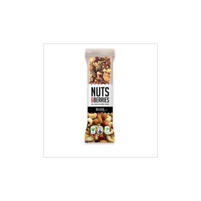 NUTS & BERRIES Barritas Deluxe Bio Vegan 15 Uds. Frutos Secos, Semillas y Frutas. Sin Azúcar Añadido. Fuente de Fibra