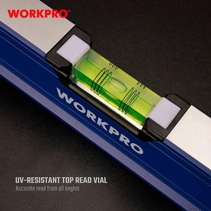 Workpro Nivel de Burbuja Magnético de Caja de Aluminio 90 cm con 3 Viales (45°/90°/180°) y Conteras Antigolpes 2