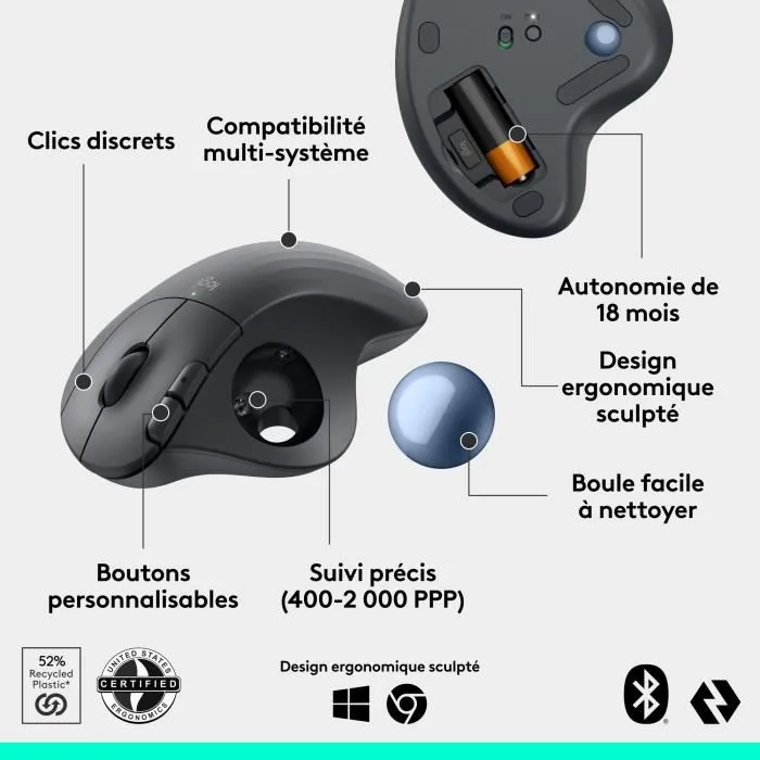 Logitech Ratón Inalámbrico Ergo M575S Negro Bluetooth y Receptor USB 5