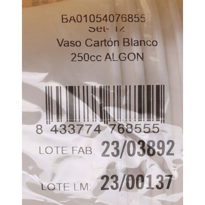 Set de 12 vasos blancos de cartón 250 cc Algon (20 Cajas) 2 Set de 12 vasos blancos de cartón 250 cc Algon (20 Cajas) 2