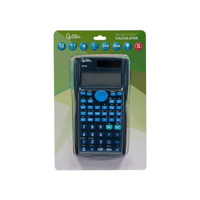 Liderpapel XF32 Calculadora Científica 12 Dígitos 240 Funciones Solar y Pila Tapa Azul 156x85x20mm 1