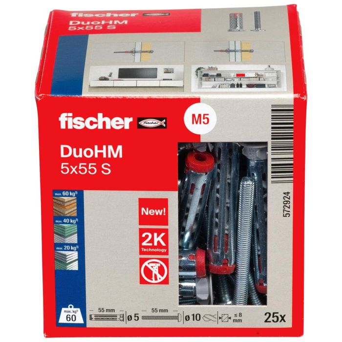 Tacos y tornillos Fischer DUO HM Ø 10 x 55 mm (25 Unidades) 4 Tacos y tornillos Fischer DUO HM Ø 10 x 55 mm (25 Unidades) 4