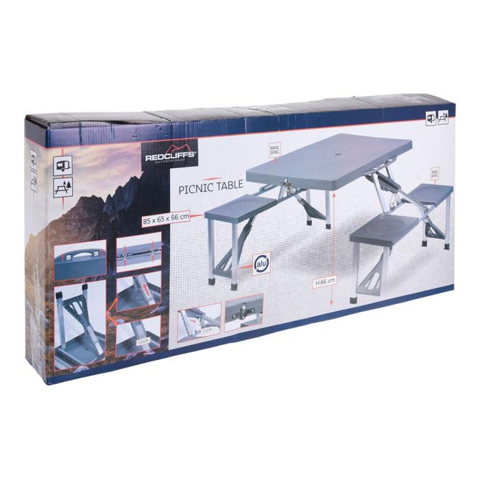 Redcliffs Conjunto plegable para picnic, mesa y sillas, aluminio/plástico, gris, 85,5x65x66cm 1