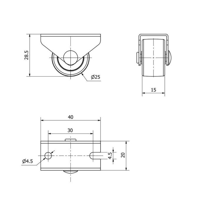 Ruedas Alex Rueda fija con placa y eje liso dos fijaciones, carga máx. 40 kg, Ø 2,5 cm
