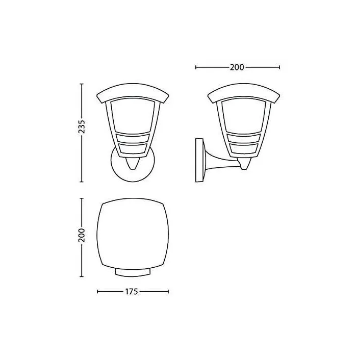Philips Aplique Exterior Creek E27 60W Negro Luz Hacia Arriba IP44 Pared Aluminio 2