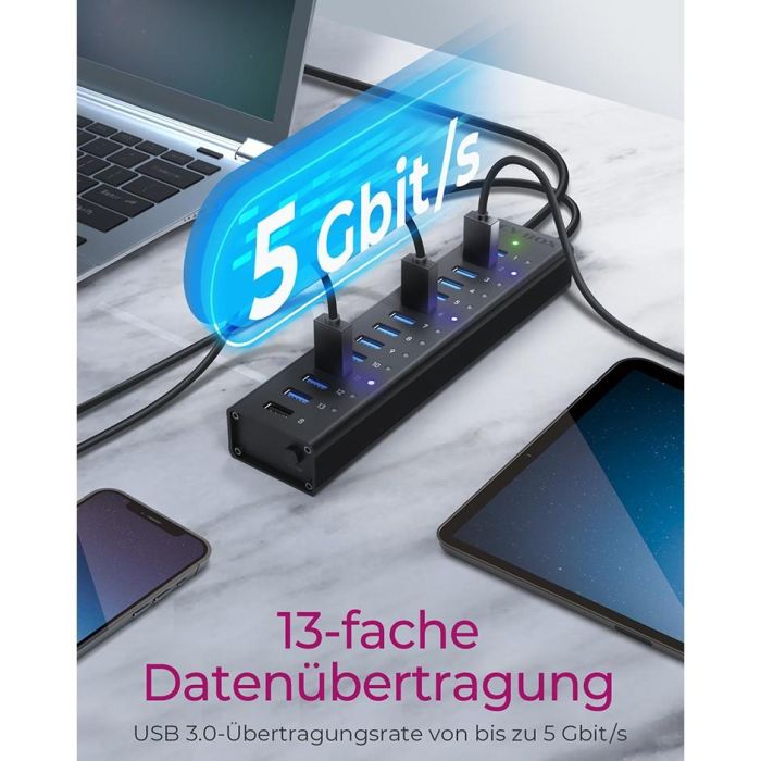 HUB USB 3.0 . 13 Port. +1x Ladeport Aluminium-mit Netzteil ICY BOX 1 HUB USB 3.0 . 13 Port. +1x Ladeport Aluminium-mit Netzteil ICY BOX 1