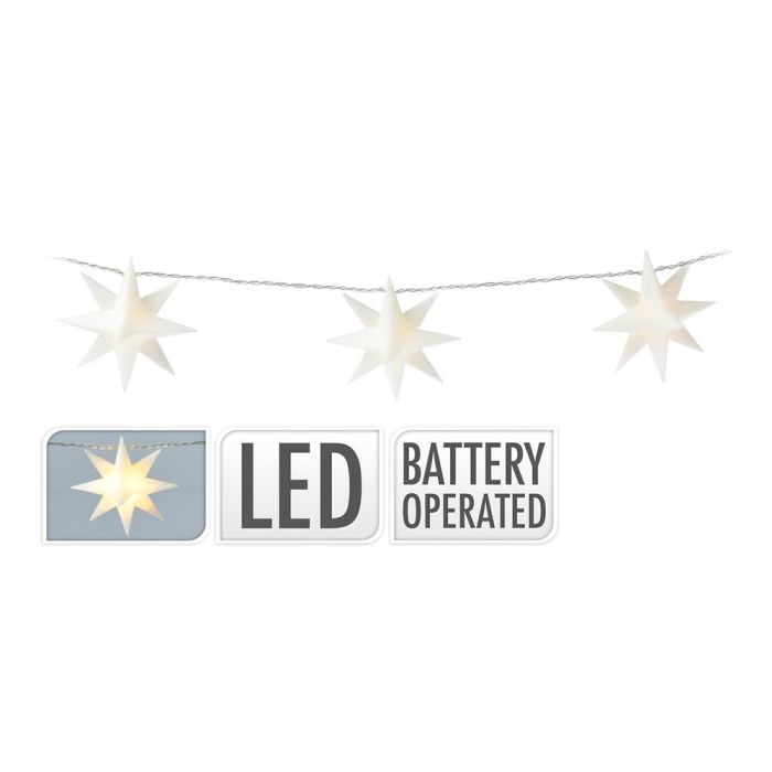 Guirnalda a pilas fija 10 LEDs estrellas decorativas luz blanco cálido 1.8m
