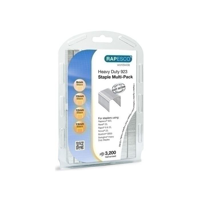 Grapas Rapesco Gran Capacidad Galvanizadas Surtido 4X Caja De 800 ( 8, 10, 12 Y 13 Mm.)