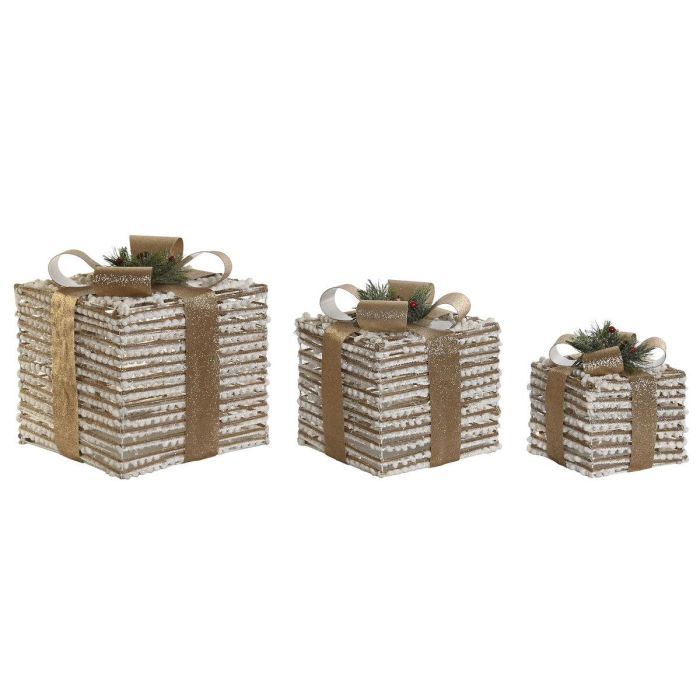 Regalo Navidad Moderna DKD Home Decor Blanco Dorado 25 x 25 x 25 cm Set de 3 1