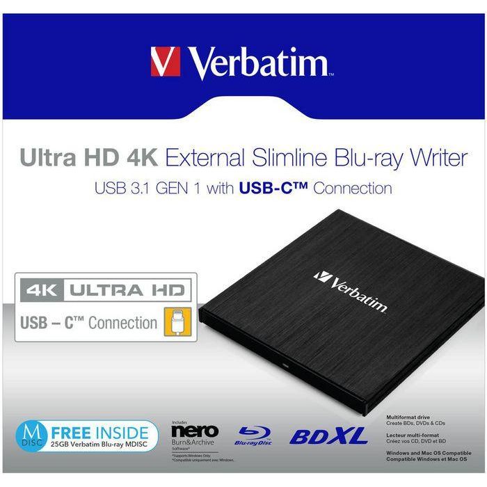 Verbatim EXTERNAL ULTRA HD 4K EXTERNAL SLIMLINE BLU-RAY WRITER USB 3.1 GEN 1 WITH USB-C CONNECTION 5 Verbatim EXTERNAL ULTRA HD 4K EXTERNAL SLIMLINE BLU-RAY WRITER USB 3.1 GEN 1 WITH USB-C CONNECTION 5
