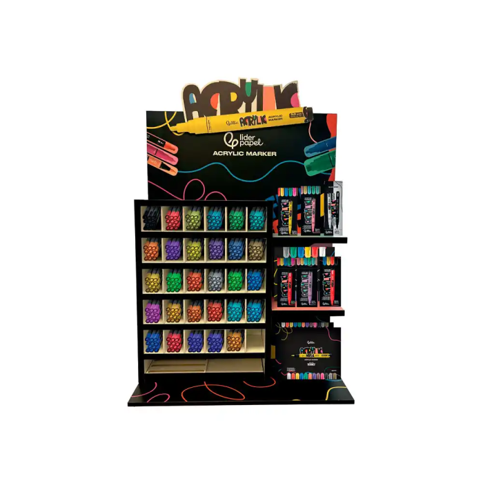 Rotulador Liderpapel Acrylic Expositor Madera Sobremesa De 514 Unidades Colores Surtidos Con Tester 1