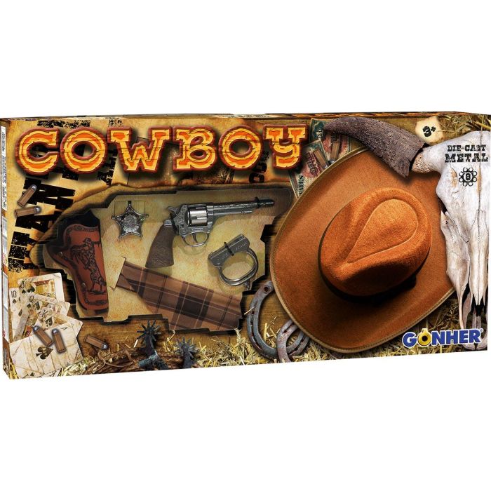 Gonher Set Revolver 8 Tiros Y Sombrero 880/0 Pistola Metal Cartuchera Cinturón Esposas Estrella Sheriff Pañuelo +3 Años 1