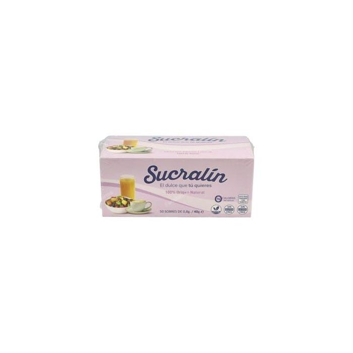 Sucralin Edulcorante Sachettes 1G 50 Unidades, apto para diabéticos y control de peso, sin calorías ni caries.