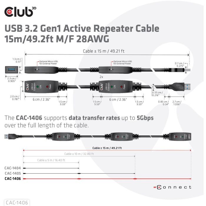 Club3D USB 3.2 Cable de Extensión Activo 15m 5 Gbps Macho/Hembra 4