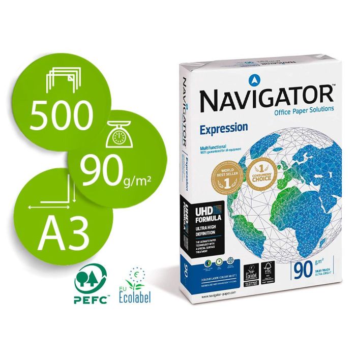 Papel Fotocopiadora Navigator Din A3 90 gramos Papel Multiuso Ink-Jet Y Laser Paquete De 500 Hojas