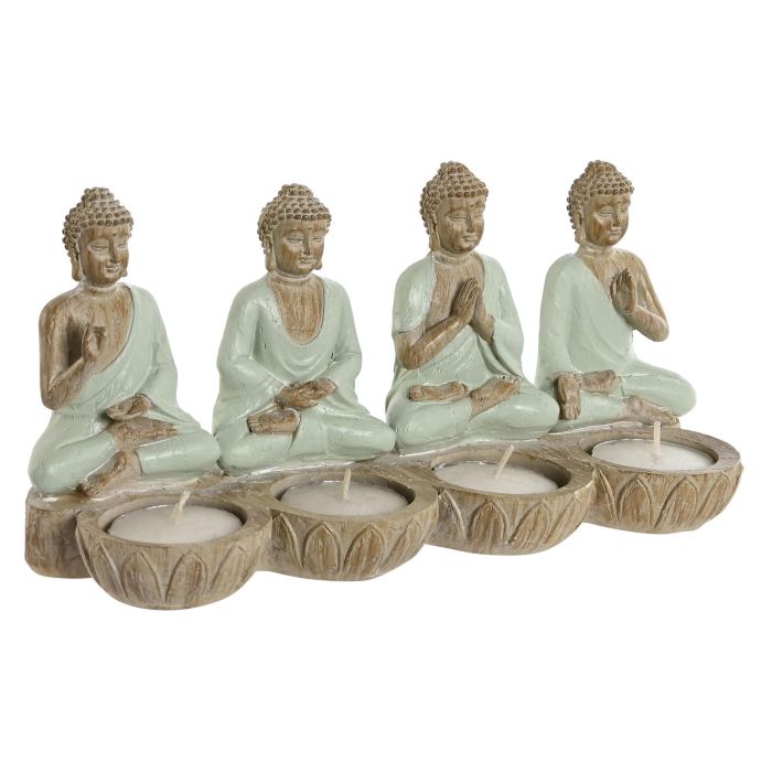 DKD Home Decor Figura Buda Portavela Oriental Verde Blanco 9 x 11 x 24 cm (2 Unidades) 3