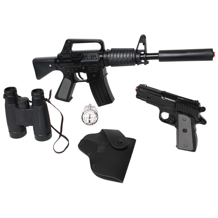 Gonher 446/6 Set de Policía Fuerzas Especiales: Rifle, Pistola Metal, Placa, Cartuchera y Prismáticos con Fulminantes 8 Tiros 1